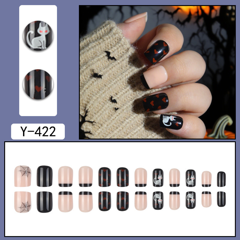 Short Square Nails: New Halloween Nail Art with Hearts, Spiderwebs, and Adorable Kittens