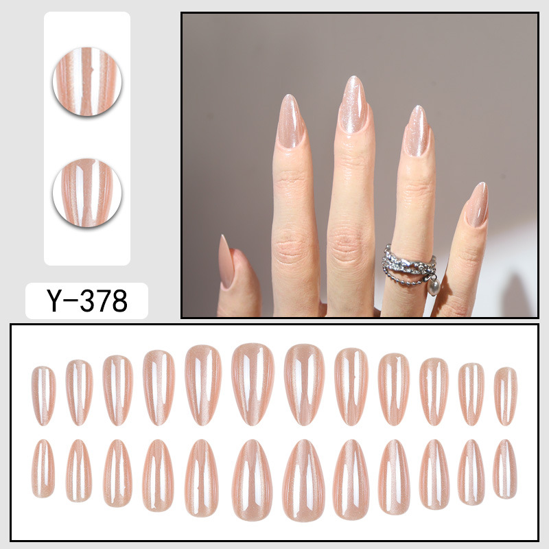 Almond Nails Pure Desire Luxury-Inspired High-Gloss Cat Eye White Electroplated Wearable Nails Removable Artificial Nails