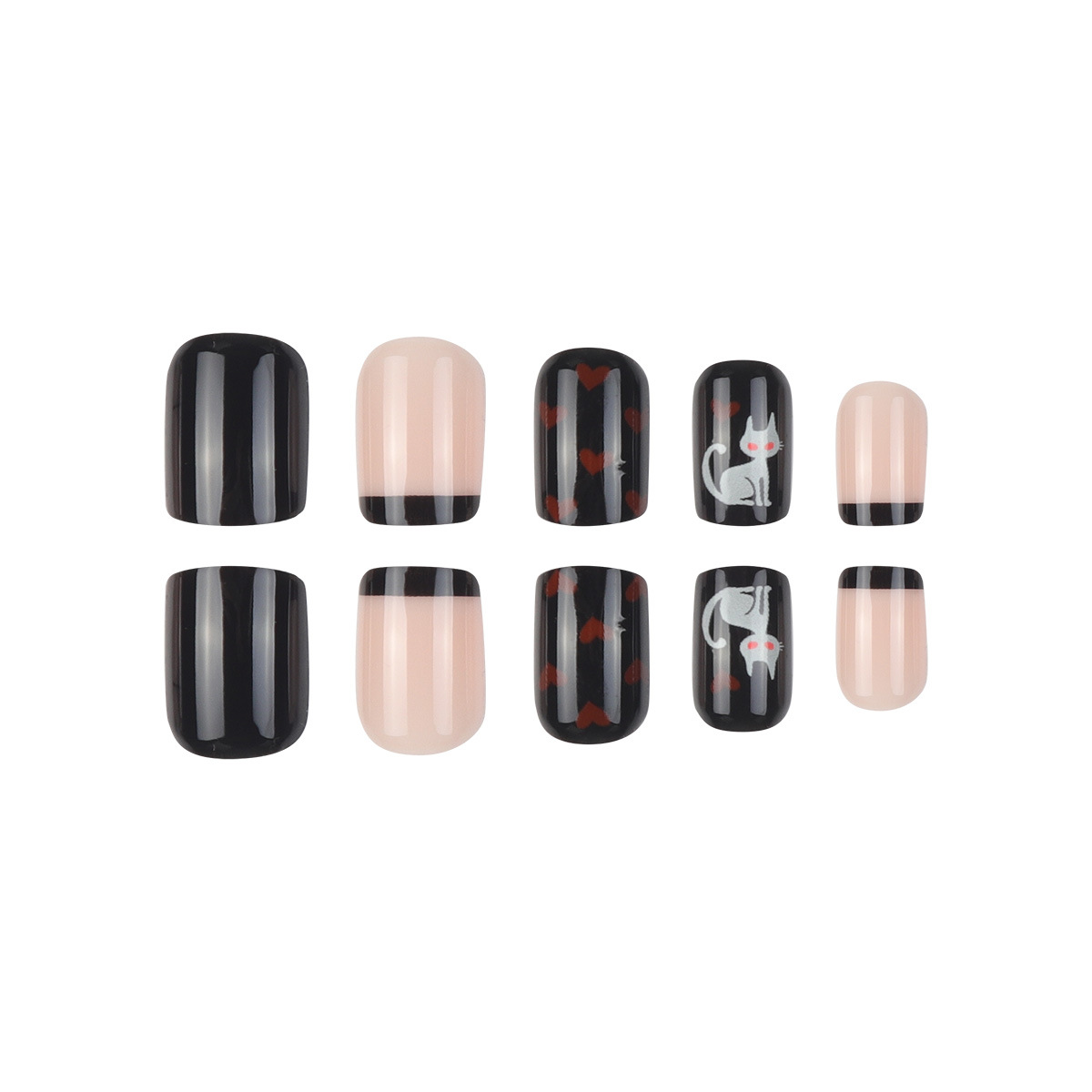 Short Square Nails: New Halloween Nail Art with Hearts, Spiderwebs, and Adorable Kittens