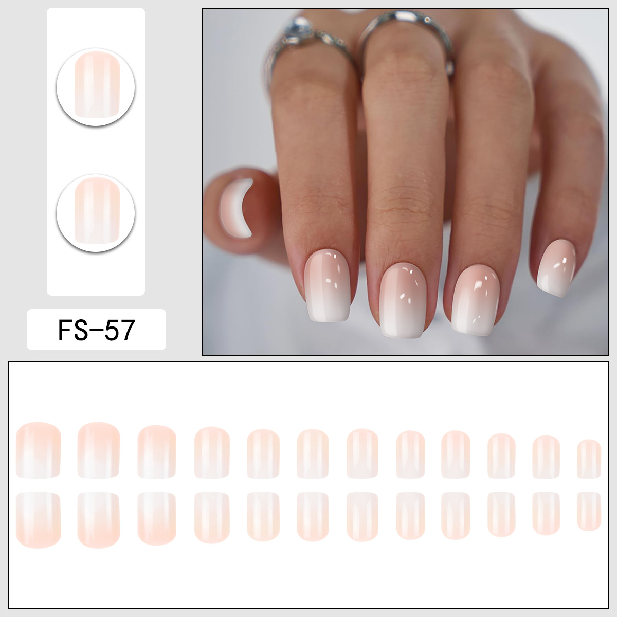 Pink-to-white gradient wearable nails Minimalist square-shaped nail tips Fierce and sassy fake nails